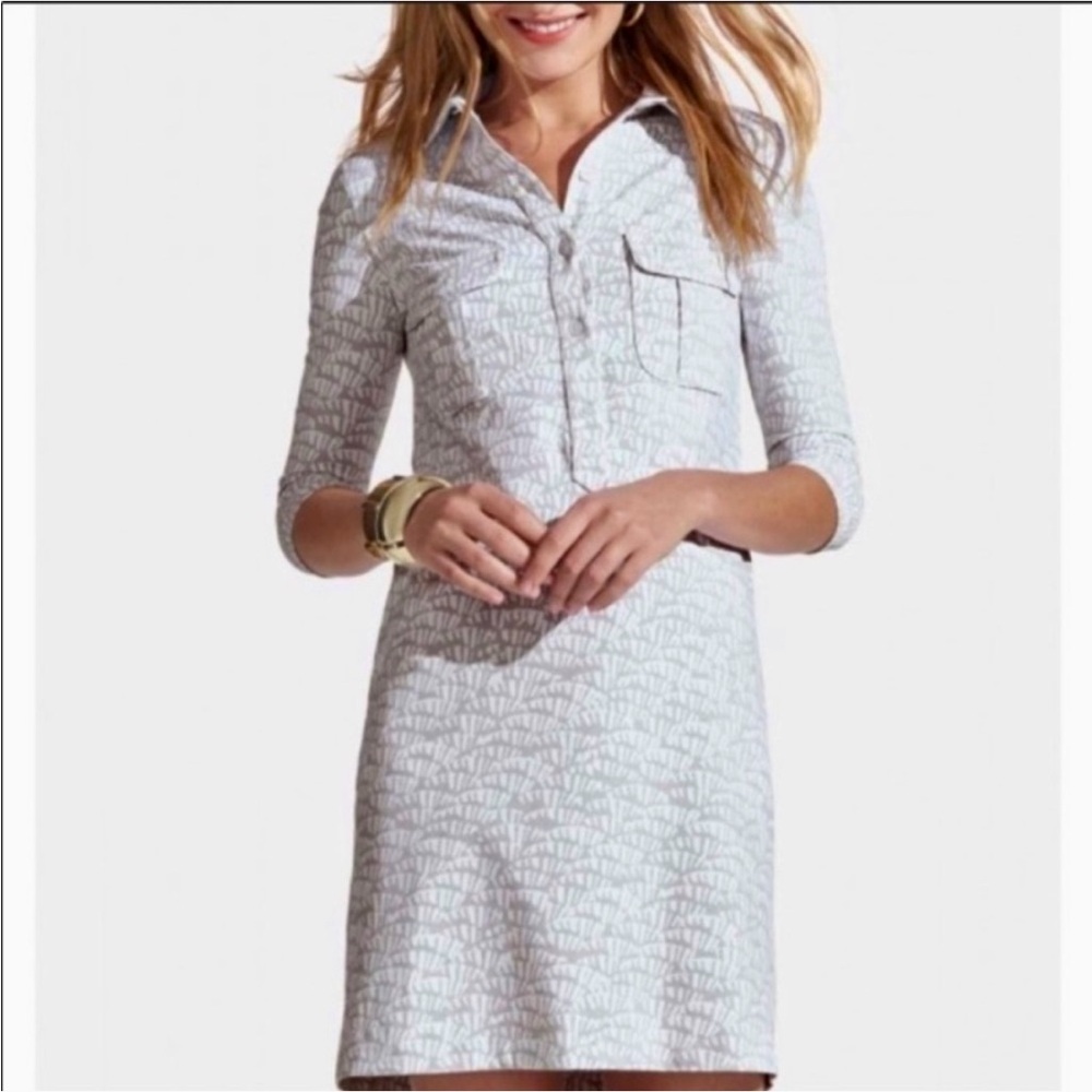 Persifor Winpenny Travel Shirtdress Dress Gray White Print Size Large